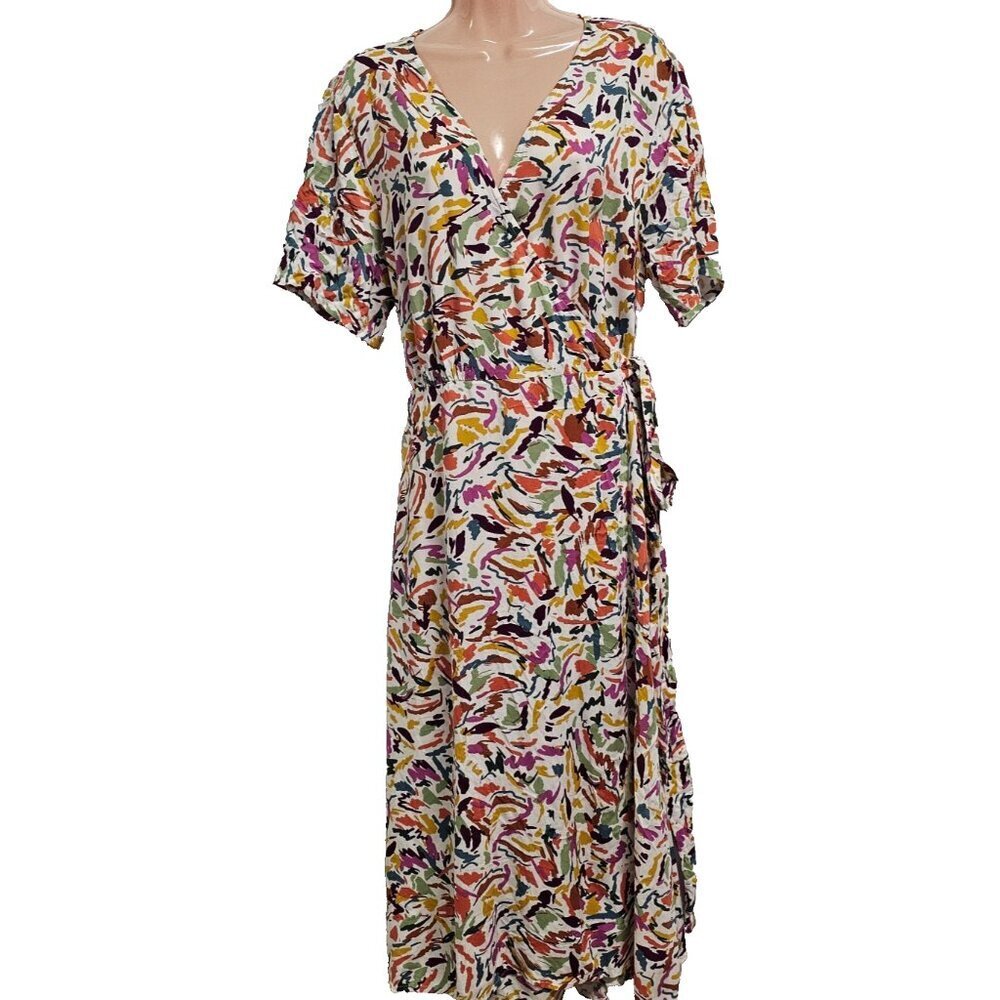 Beachlunchlounge V Neck Crossover Multicolor Midi Dress Women Size XL - Picture 3 of 11
